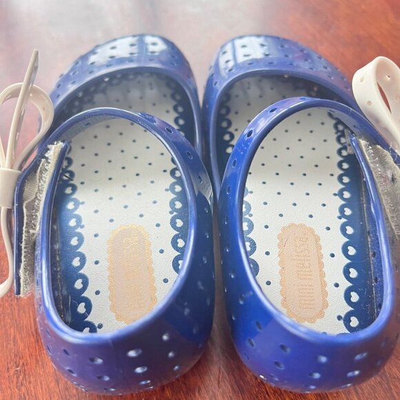 Mini Melissa Blue Rubber Flats with Off White Bow Detail- Size 7 - Picture 2 of 6